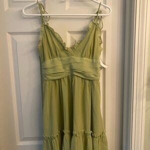 Cider Lime Green Ruffle V-Neck Dress